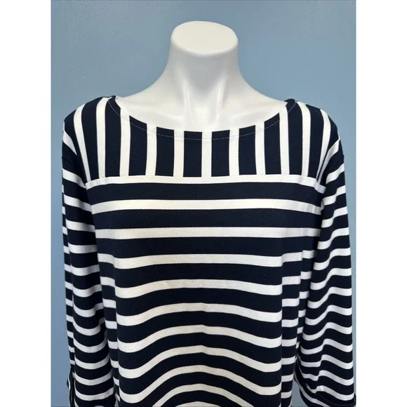 LOFT Size XL Blue & White‎ Striped 3/4 Sleeve Thick Tunic EUC - Picture 2 of 5